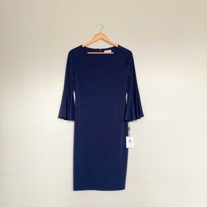 Calvin Klein Bell Sleeve Sheath Dress Indigo Blue